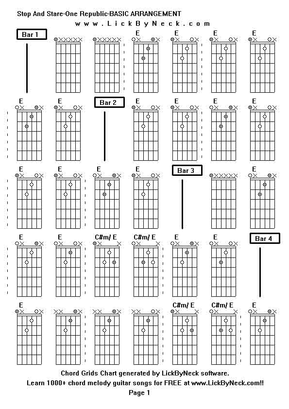 Chord Grids Chart of chord melody fingerstyle guitar song-Stop And Stare-One Republic-BASIC ARRANGEMENT,generated by LickByNeck software.
